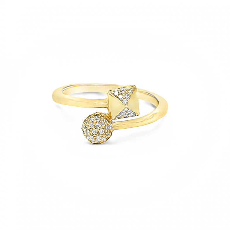 Yellow 14 Karat Free Form Fashion Ring with 43=0.22tw Round Brilliant G VS Diamonds